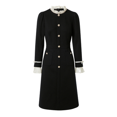 羊毛laDiKoZi拉蒂寇资同款通勤名媛25春秋冬手工钉珠假高腰连衣裙