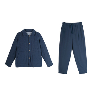 朵朵可可睡衣男士2025秋冬新款针织棉柔绒小翻领夹棉家居服套装