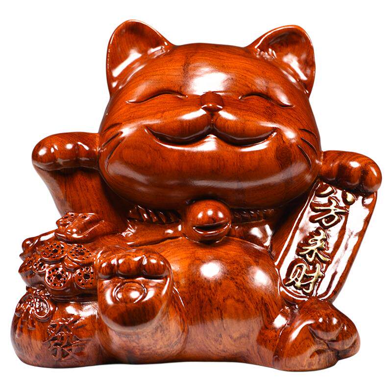 花梨木雕招财猫摆件家居客厅店铺开业礼品前台收银台摆设实木装饰