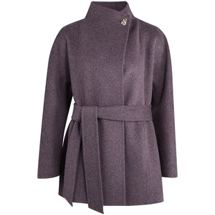 [商场同款]艺术感廓形LANDI深紫色绵羊毛一手长羊绒大衣女冬新品