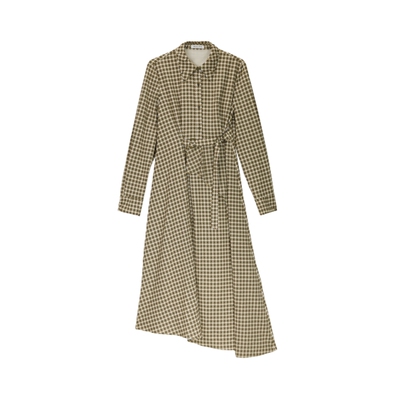 MSLAN复古不规则格纹连衣裙