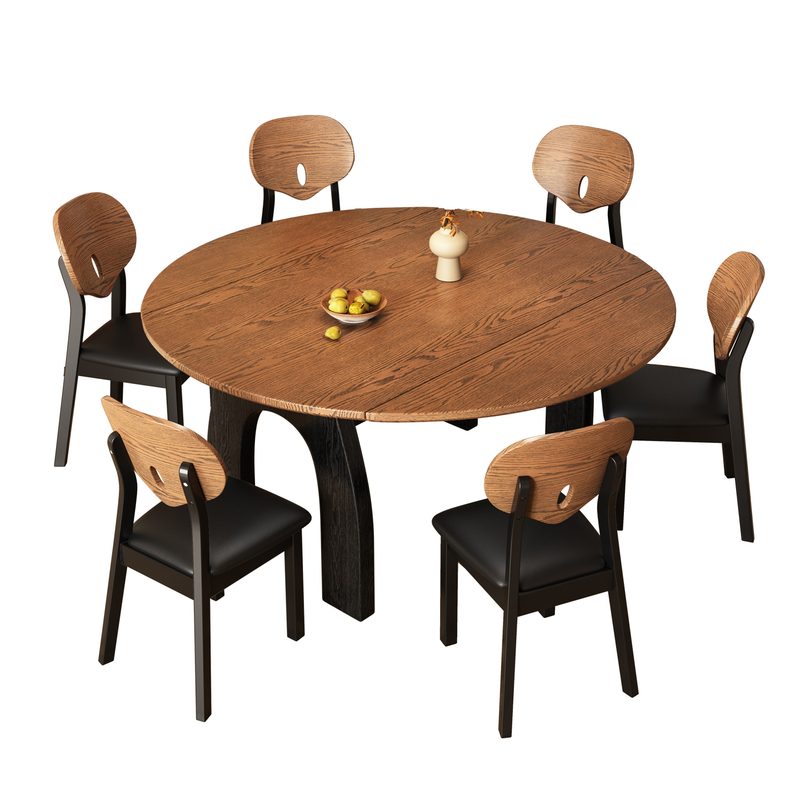 法式实木复古岩板餐桌复古客厅家用小户型伸缩折叠可变圆吃饭桌子