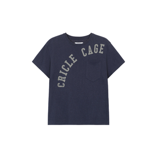 CRICLE CAGE环洞 汉麻美式复古字母印花正肩修身显瘦圆领夏季短袖