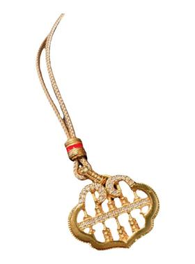 古法金色掐丝錾花平安锁项链