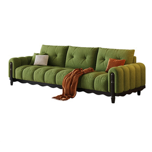 法式中古实木沙发客厅钢琴键直排布艺沙发2024新款墨绿色复古美式