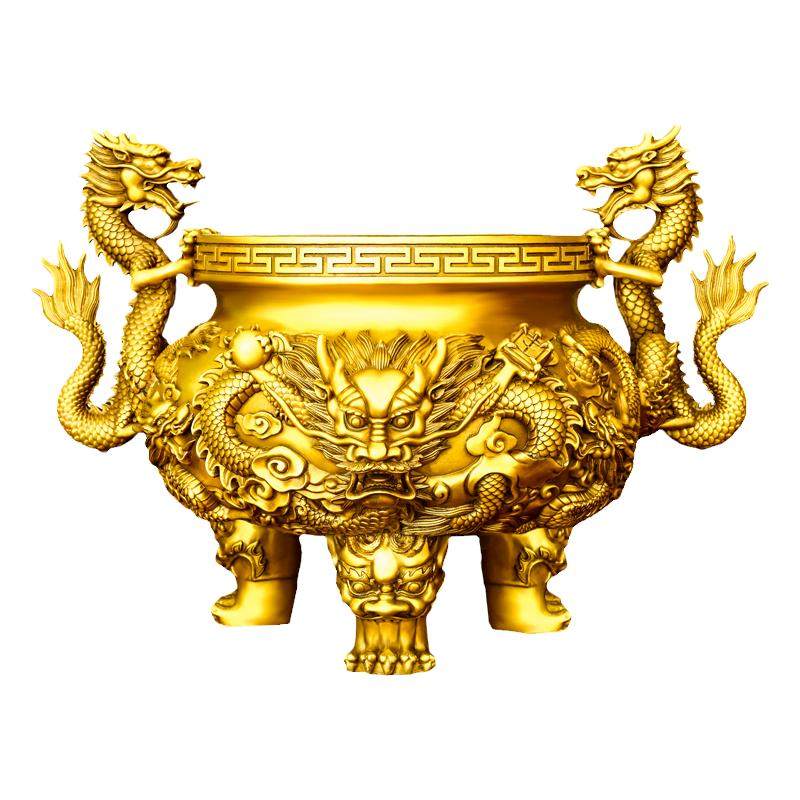 铜九龙香炉摆件三足炉龙戏珠大号家用客厅祠堂鼎炉工艺品香薰炉