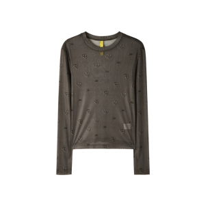 U/TI灰色满版印花薄款皮肤衣女 简约显瘦叠搭T恤尤缇2025秋季新款