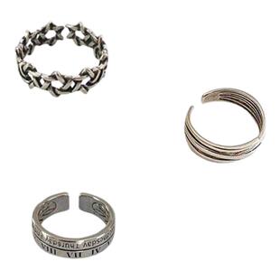 复古简约做旧套装戒指女嘻哈ins男潮时尚个性小众设计开口食指环