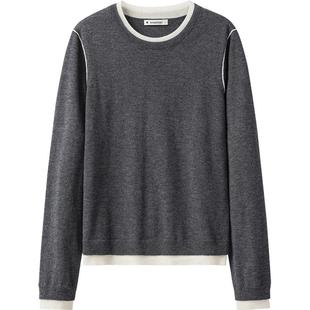 【100%羊毛】播商场同款假两件针织衫女24冬圆领上衣BDR4SD4006