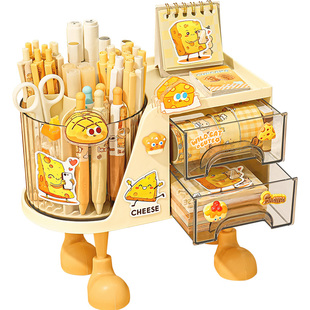 芝士奶酪!笔筒收纳盒学生桌面旋转大容量超大笔桶儿童女孩男孩创意文具整理盒高颜值ins风斜插办公室置物架