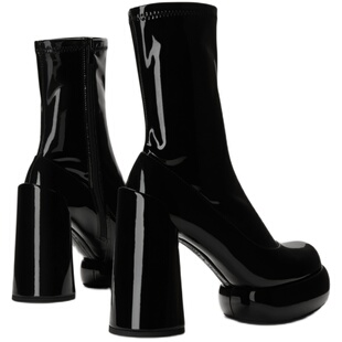 CHARLES&KEITH春季女靴CK1-90360397漆皮防水台粗高跟弹力瘦瘦靴