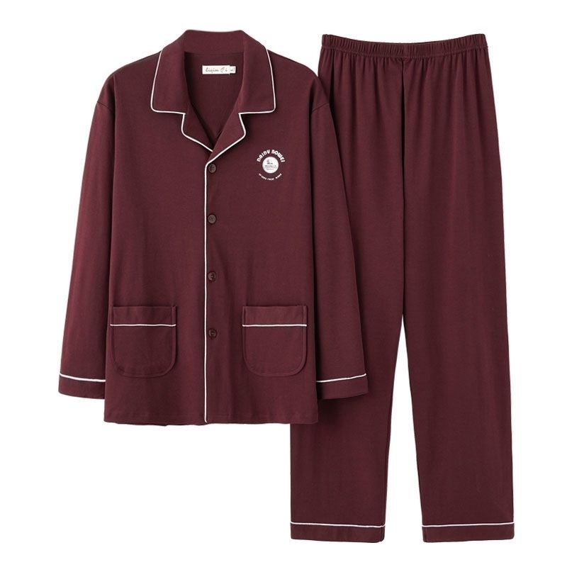 正品100%纯棉睡衣男士秋季长袖春秋冬全棉中年爸爸休闲家居服套装