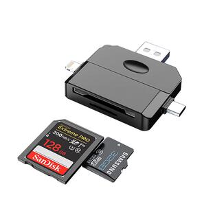 适用苹果手机读卡器三合一多功能USB3.0索尼佳能单反相机数码SD卡TF内存卡储存type-c转换导出电脑iPad华为15