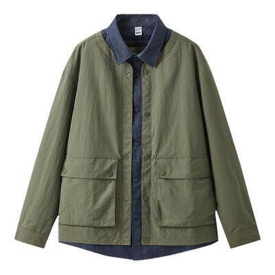 森马户外风假两件外套宽松夹克男