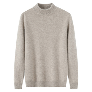 冬季双股加厚100%纯山羊绒衫男士半高领针织衫毛衣男款宽松打底衫