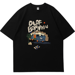 明星马思纯同款美式复古短袖t恤女夏季宽松显瘦港味复古chic上衣