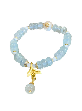 天然淡水珍珠海蓝宝水晶串珠手链