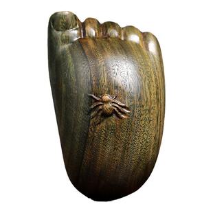 知足常乐手把件天然绿檀木雕手把件佛脚佛足脚丫蜘蛛常乐桌面摆件