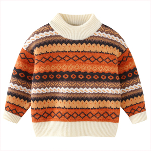 男童圆领毛衣加厚2026冬季新中大童儿童加绒毛线衣保暖打底衫8262