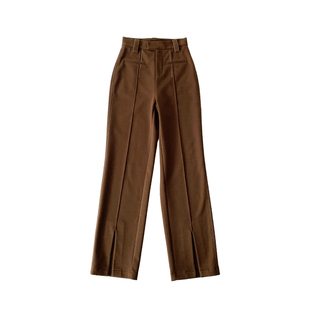 PAPERLLL辛间线条感设计开衩毛呢裤子女直筒阔腿高腰秋冬宽松长裤