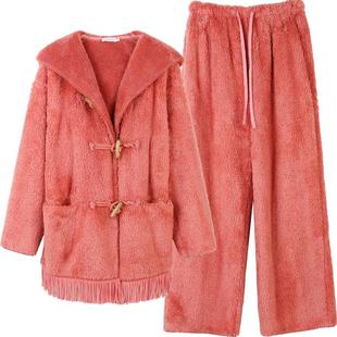 朵朵可可冬季加厚珊瑚绒新年结婚本命年女外套家居睡衣套装