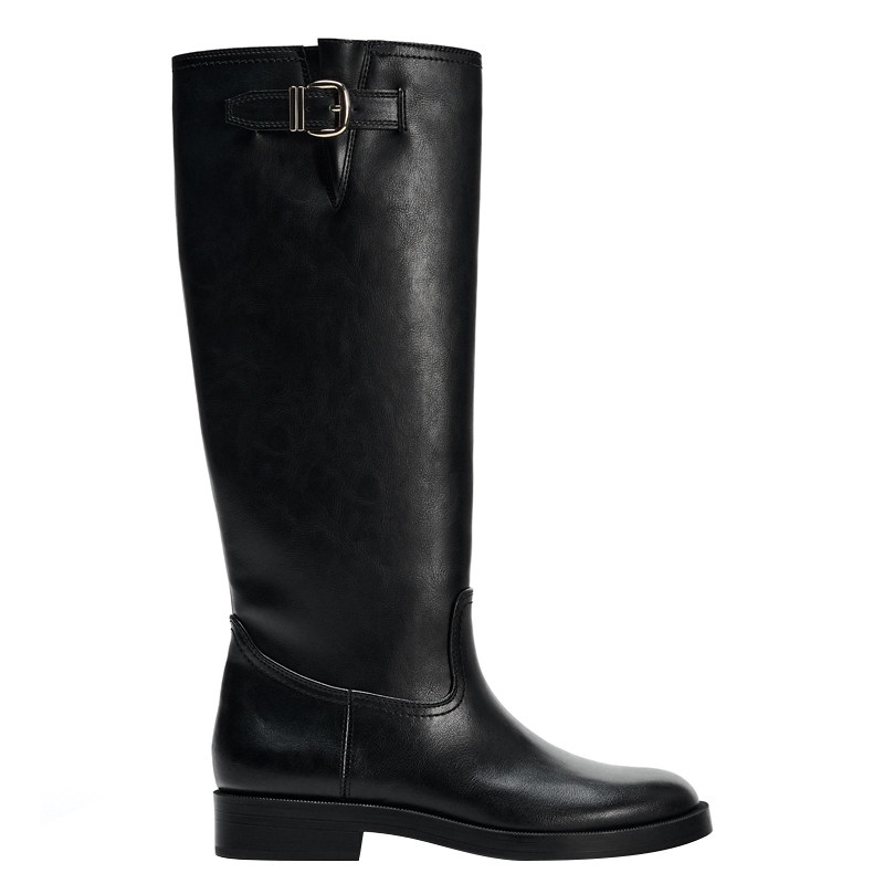 ZABA TANA 2025秋冬新款女靴骑士靴高筒靴圆头粗跟裤管黑色长筒靴
