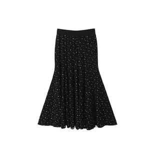 黑色重工波点鱼尾半身裙女2025新款冬大码女春长裙梨形伯克利裙子