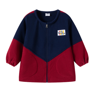 男女童秋冬撞色摇粒绒罩衣时尚保暖外穿防脏宝宝童趣百搭罩衫围兜