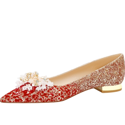 爱丽拉平底水晶婚鞋中式秀禾