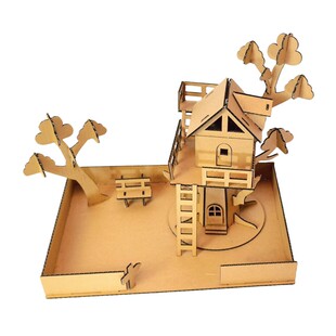 纸板寒假作业新年手工春节年味过年场景剪纸田园瓦屋建筑模型制作