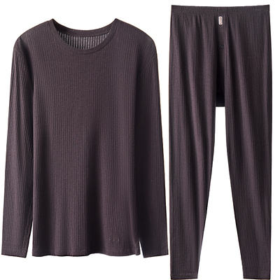 红豆绒棉花糖O1内衣男女竖条A类色纺磨毛薄款秋衣秋裤冬保暖套装