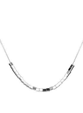 小方块银925纯银女新潮设计项链