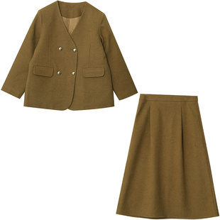 胖仙女莹莹大码女装胖MM春秋气质呢子西服外套显瘦高腰半身裙套装