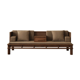 乔吉实木黑胡桃木罗汉床推拉床榻新中式小户型客厅伸缩两用沙发床