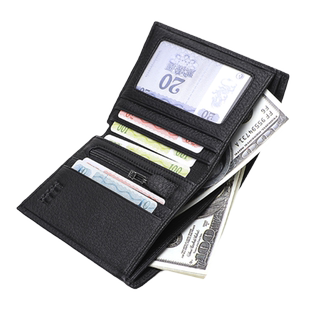 ELLE HOMME鹿皮钱包竖款男士时尚简约拉链钱夹轻奢品牌多卡位票夹