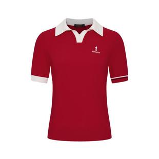 比音勒芬高尔夫春夏女装休闲运动个性撞色翻领短袖针织衫