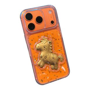 金闪闪发财马适用苹果17promax手机壳透明金箔滴胶iphone16pro小众高级感15简约创意男女14硅胶防摔保护套air