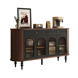 法式中古风餐边柜2026新款实木玄关柜客厅简约现代胡桃色储物斗柜