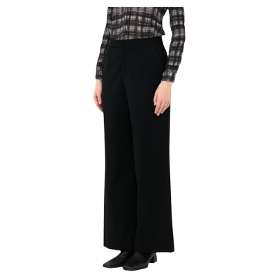 OTT【商场同款】春季款黑色羊毛直筒裤腰部压褶设计休闲女裤女装