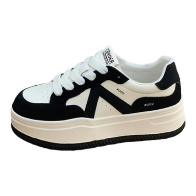 显脚小厚底小白鞋黑白拼色熊猫鞋