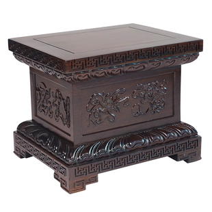 黑檀佛像加高金刚台实木底座正方长方形浮雕木雕关公貔貅摆件托架
