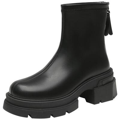 大东商场同款时装靴女鞋2025年冬季新款粗跟中跟圆头靴DW25D0122A