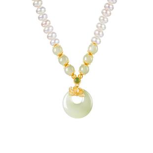 中国黄金珍尚银和田玉珍珠项链平安扣吊坠轻奢高端送妈妈婆婆s925