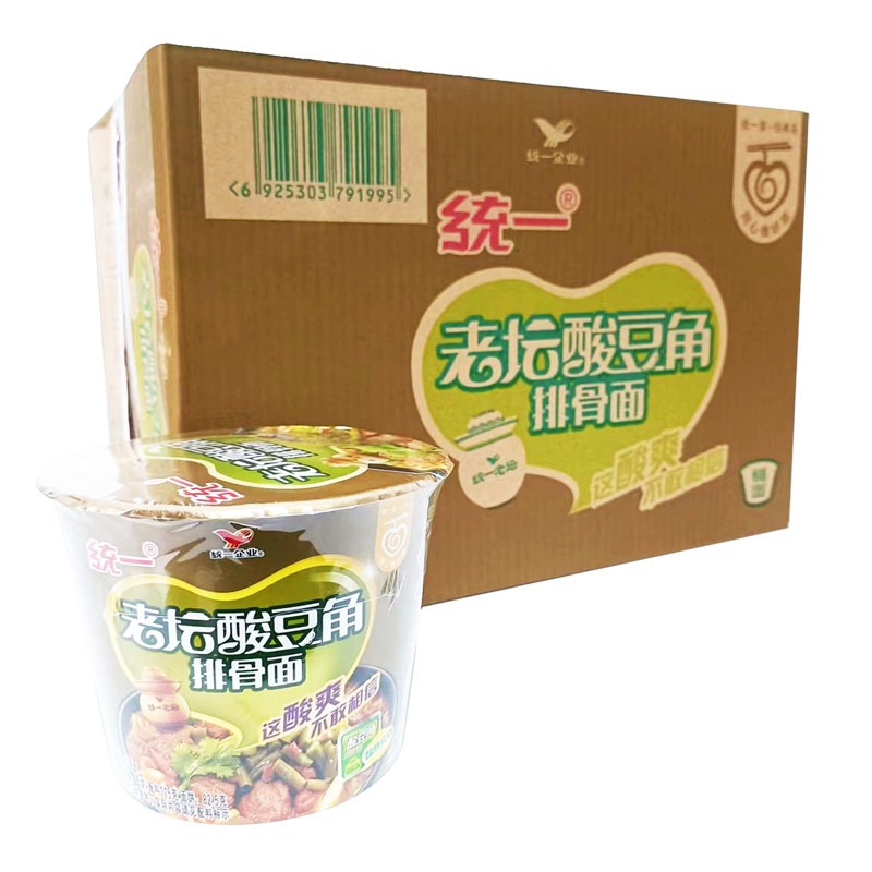 统一方便面老坛酸豆角排骨面12桶速食面冲泡面桶面