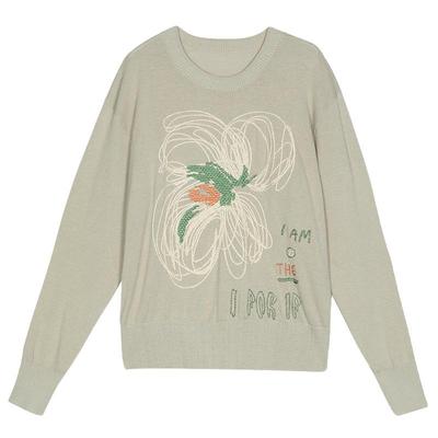 谜底圆领毛衫2025春新品随性慵懒羊毛混纺套头针织衫女251MZ0318