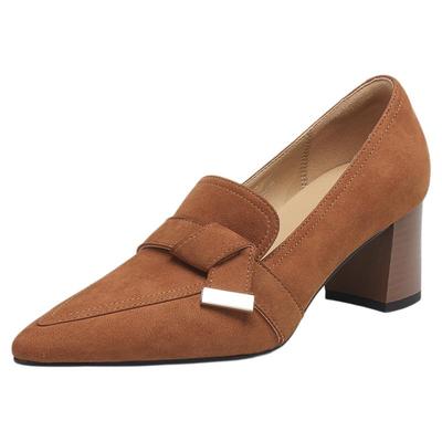 星期六法式复古尖头气质乐福鞋女秋季新款软底百搭皮鞋粗跟通勤鞋