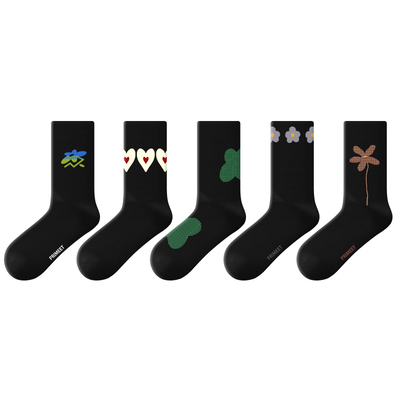 PRIMEET/派米女黑色小花中筒袜