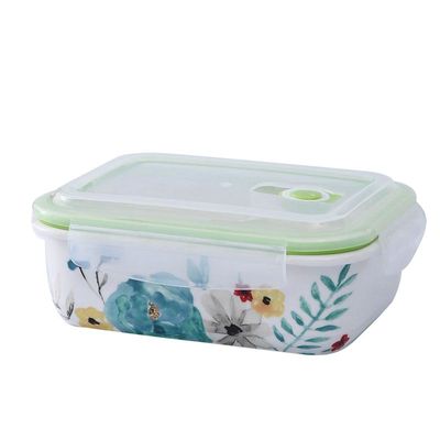 保鲜盒陶瓷带盖二格长方形学生