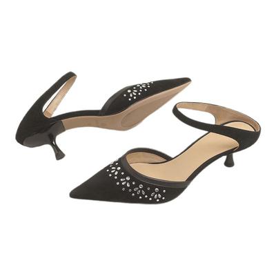 BLOCCO5女鞋25年秋冬新品一字带浅口单鞋细高跟鞋晶饰舒适小猫跟