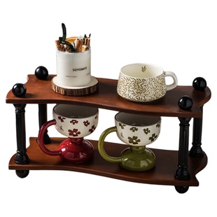 中式水杯置物架复古高颜值家用装饰摆件咖啡水杯杯架桌面置物架